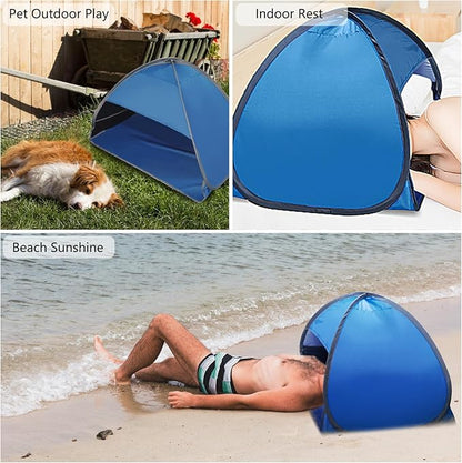 1pcs Pop Up Dog Cat Camping Tent, Blue Outdoor Play House Portable Sun Shelter Pet Tent for Dogs Cats Puppy Kitty Other Small Animals, L