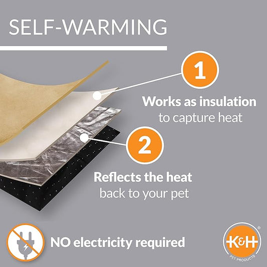 K&H Pet Products Self-Warming Dog Crate Pad, Large Self Heated Dog & Cat Bed Mat, Portable, Machine Washable, No Electric Needed, Adjustable Fit, Non-Slip Bottom - Large 37 X 25in Gray