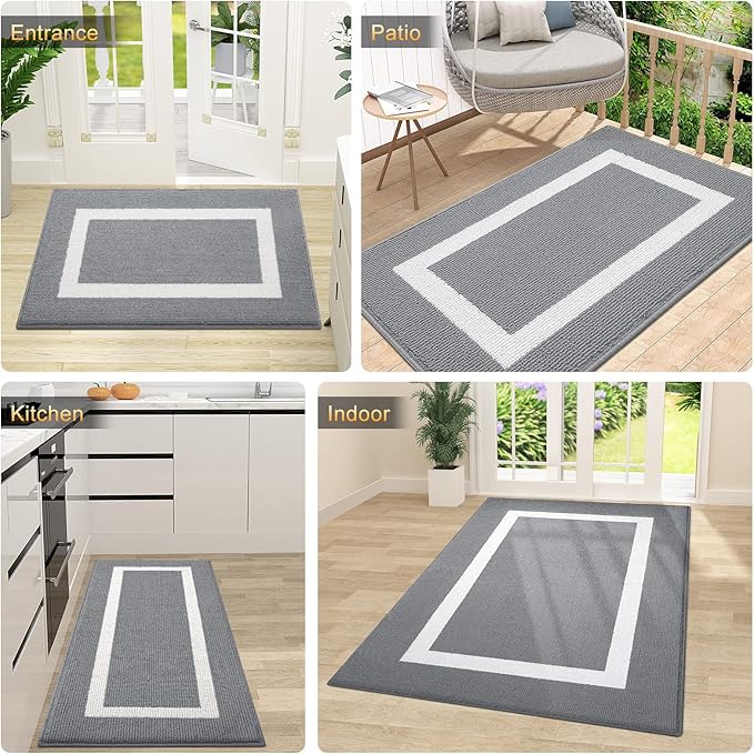 OLANLY Indoor Door Mat, 47x20, Non-Slip Absorbent Resist Dirt Entrance Mat, Washable Low-Profile Inside Entry Doormats for Entryway, Grey