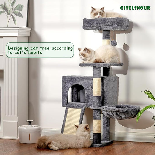 Gitelsnour Cat Tree, 41.3" Cat Tower for Indoor Kittens with Scratching Board and Posts, Multi-Level Cozy Cat Condo with 2 Perches, Hammock, Balls, Smoky Gray GCT005SG