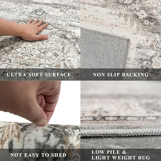 Washable 3x20 Extra Long Runners: Oriental Non-Slip Hallway Runner Rugs for Kitchen Dining Room Indoor Farmhouse Thin Entryway Mat Stain Resistant Soft Carpet for Living Room Bedroom (Beige,3x20)