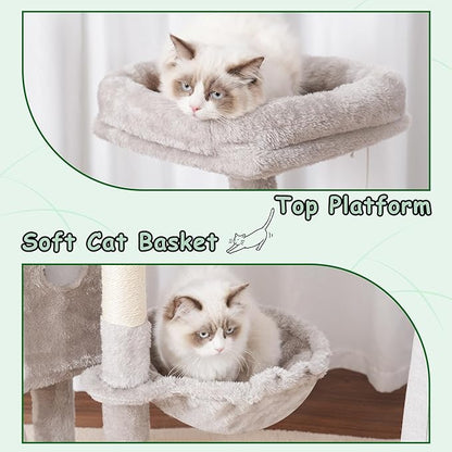 Gitelsnour Cat Tree, 41.3" Cat Tower for Indoor Kittens with Scratching Board and Posts, Multi-Level Cozy Cat Condo with 2 Perches, Hammock, Balls, Light Gray GCT005SW