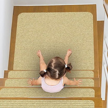 Stair Treads for Wooden Steps Carpet, Non-Slip Stair Runner Indoor Outdoor Stair Tread Mats Covers Pads, 31" x 31"Matching Landing Step Runner for Elders, Kids and Dogs (31" x 31", Beige)