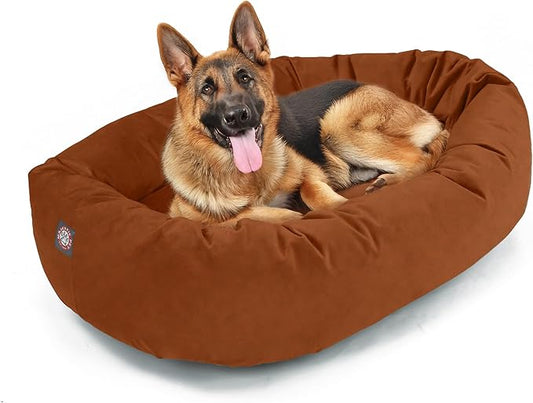 Majestic Pet 52 Inch Suede Calming Dog Bed Washable – Cozy Soft Round Dog Bed w/Spine Support for Dogs to Rest Head - Fluffy Donut Dog Bed 52x35x11 (Inch) - Round Pet Bed X- Large – Rust (2025)