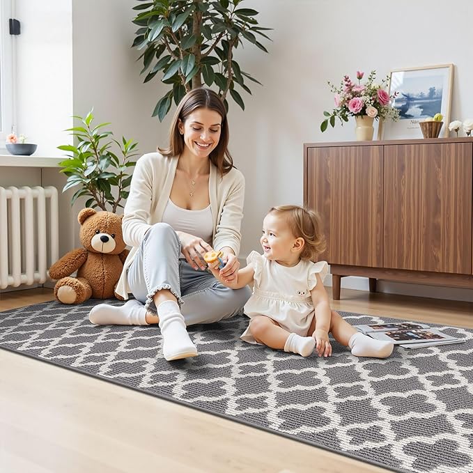 U'Artlines Runner Rug for Hallway 2×6feet Non Slip Kitchen Floor Carpet Runners Grey Geometric Pattern Machine Washable Area Rug for Entryway Bathroom