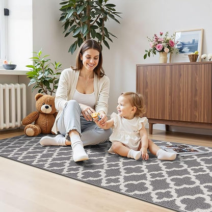 U'Artlines Runner Rug for Hallway 2×6feet Non Slip Kitchen Floor Carpet Runners Grey Geometric Pattern Machine Washable Area Rug for Entryway Bathroom