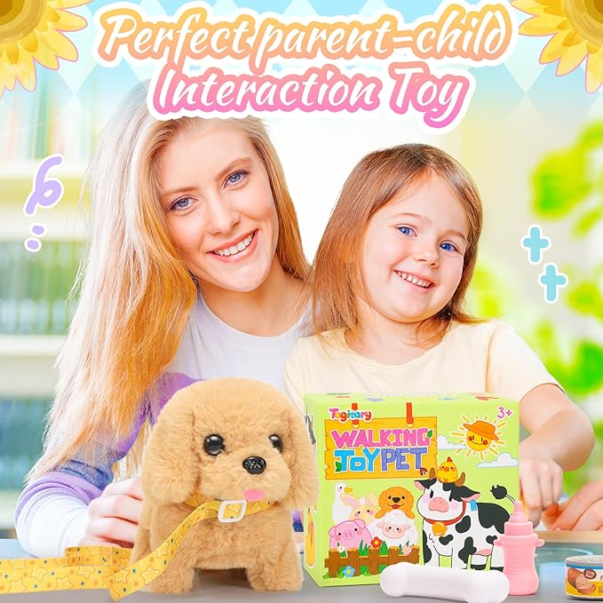 Tagitary Plush Toys Walking Dog Toys That Can Walk, Bark and Wag Tail,Interactive Electronic Pet Toys Puppy with Leash,Easter Christmas Birthday Gift for Toddlers Kids