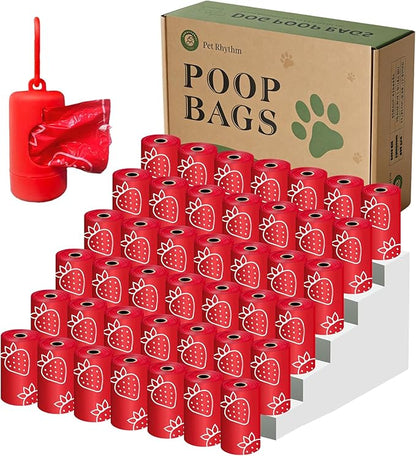 Strawberry Scented Dog Poop Bags - 630 counts red Pet Waste Bags with Dispensers, Extra Large 13x9 Inch Leak-Proof Fragrance Bags for Dogs Walking and Cat Litter