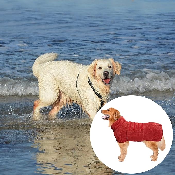 Geyecete Dog Drying Coat - Pineapple Grid Fast Drying Super Absorbent Pet Cat Bath Robe Towel - Red