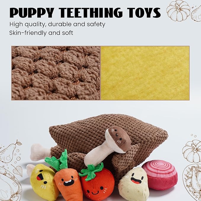 Nocciola 7 in 1 Thanksgiving Turkey Dog Toys, Squeaky Stuffed Soft Interactive Cognitive Enrichment Hide and Seek Dog Chew Toys for Large Medium Small Dogs, Cute Plush Pet Supplies 7 Packs