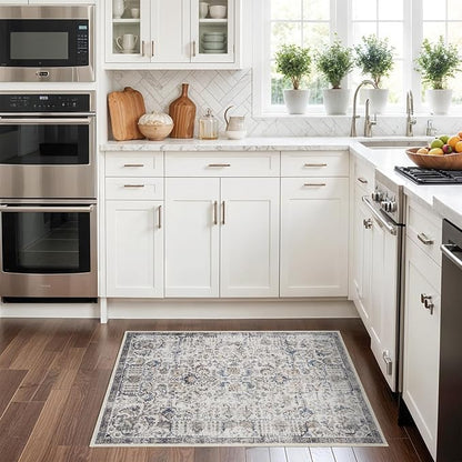 RUUGME Washable Area Rug 2x3 - Vintage Kitchen Rugs Stain Resistant Rugs for Living Room Bedroom Laundry Room Mat Distressed Rug Hallway Floor Carpet Runner for Bathroom 2'x3' Brown/Blue