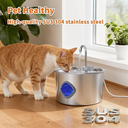 Cat Water Fountain Stainless Steel: 108oz/3.2L Cat Fountain for Drinking - Pet Water Fountains for Cats Indoor - Dog Water Bowl Dispenser - Pets Feeding & Watering Supplies - for Small Animals