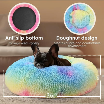 Extra Large Dog Beds, 36 Inch Human Dog Anxiety Relief Comfort Bed, Indestructible & Chew Proof Pet Beds (Rainbow)