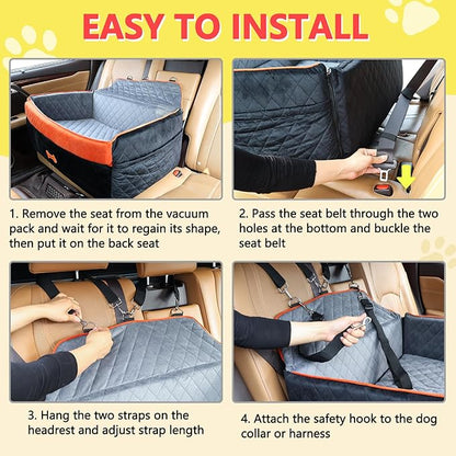 PetsHome Dog Car Seat for Medium Large Dogs, Detachable Washable Pet Booster Seat with Memory Foam Cushion, Side Pockets, 2 Clip-On Safety Leashes Pet Car Seat for Dog Up to 60 lbs/2 Small Dogs-Black