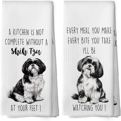Shih Tzu Dog Kitchen Towels Set of 2, Funny Dog Kitchen Decor, Dogs Gifts for Women Men Hand Towel, Pet Owner Gift Decorative Tea Towels Dish Towel 16x24 Inch