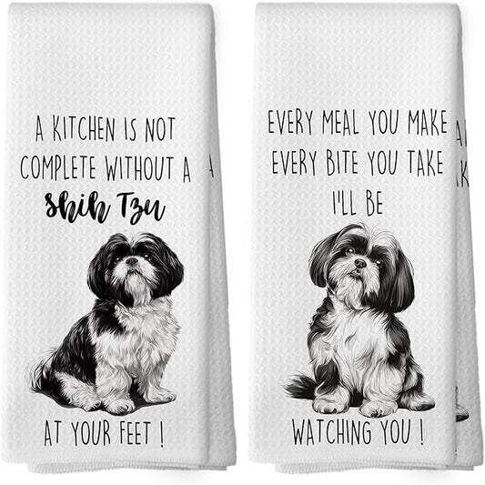 Shih Tzu Dog Kitchen Towels Set of 2, Funny Dog Kitchen Decor, Dogs Gifts for Women Men Hand Towel, Pet Owner Gift Decorative Tea Towels Dish Towel 16x24 Inch