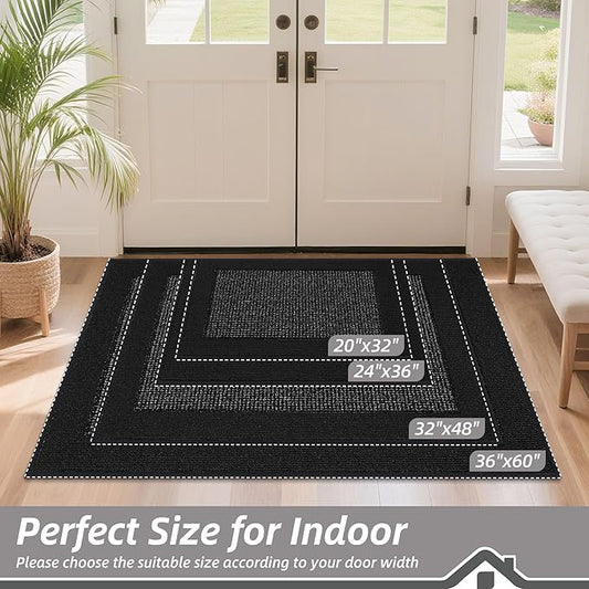 BEQHAUSE Indoor Door Mat 20" x 32", Dirt Trapper Door Mats Non-Slip Entryway Rugs Washable, Resist Dirt Absorbent Welcome Mat, Low Profile Floor Mats for Front Back Door and Entryway, Black
