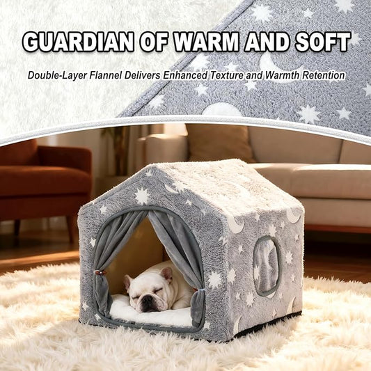 Indoor Dog House, Night-Luminous Star Dog Tent with Frame, Washable Dog Cave Bed, Suitable for 8-20 lb Puppy and Cat