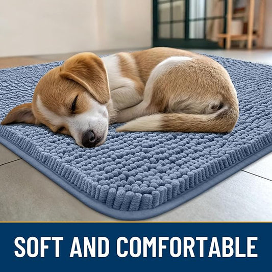 Smiry Dog Door Mat for Muddy Paws 59x35, Absorbs Moisture and Dirt Doormat, Non-Slip Washable Quick Dry Chenille Front Door Mat Indoor Entrance, Entryway Carpet for Inside Floor, Airy Blue