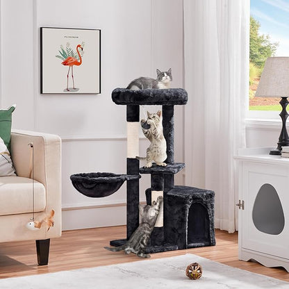 Topeakmart 34in Cat Tree Cat Tower Scratching Posts Modern Bed Cat Furniture for Indoor Cats and Kittens as Pet House Activity Center with Warm Condo, Fluffy Nest, Large Platform, Comfy Basket
