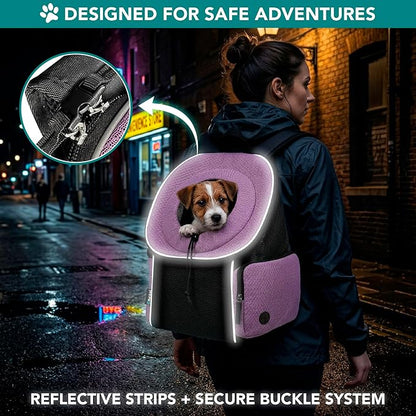PetAmi Adjustable Cat & Dog Front Chest Carrier Backpack, Ventilated for Hiking & Camping, Max 14 lbs, Purple