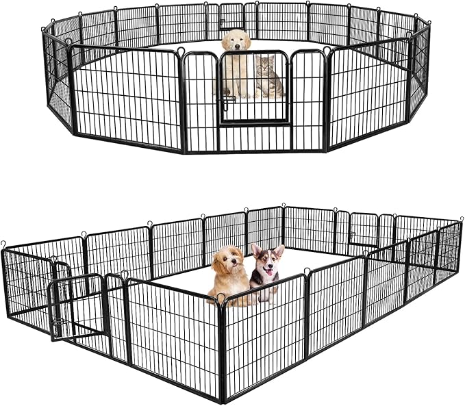 ZENY Dog Playpen 24 Inch 16 Panels, Heavy Duty Pet Dog Pen Indoor, Metal Dog Fence with Doors, Foldable Animal Outdoor Exercise Pen for Yard, RV, Camping