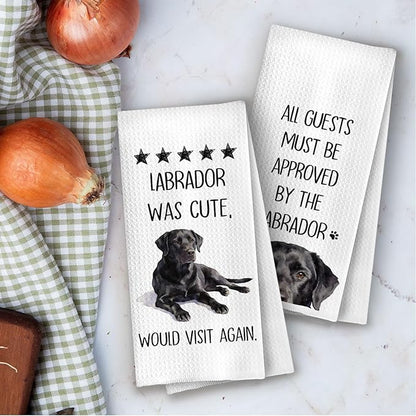 Black Labrador Kitchen Towels - Funny Black Lab Decorative Waffle Dish Towels, Labrador Retriever Dog Hand Towel Gifts, Lab Lovers Tea Towel for Women, 16x24 Inch Set of 2