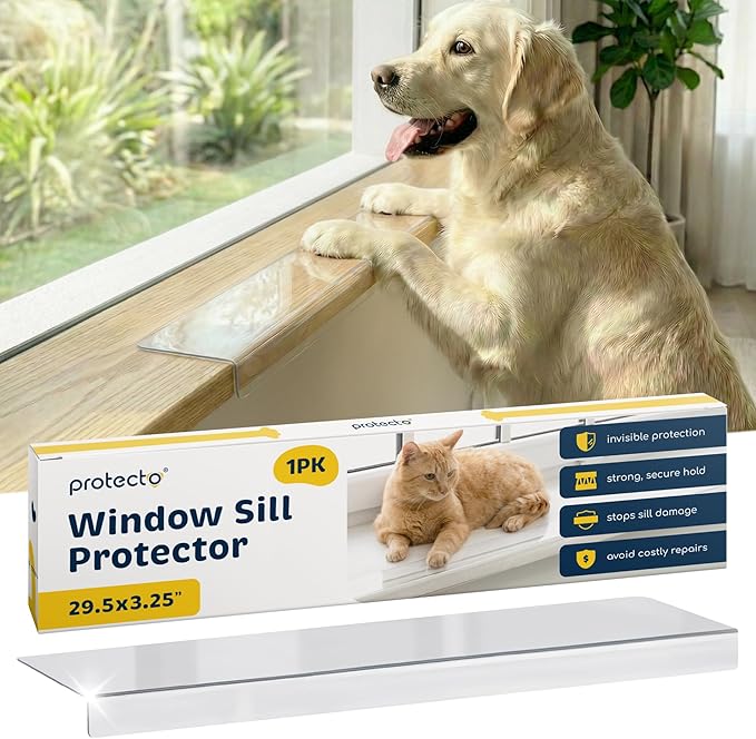 PROTECTO Window Sill Protector from Dogs & Cats, 29.5 x 3.25 Clear Window Guards from Cats Scratching Chewing & Clawing | Keep Your Sills Smooth & Paws Safe | Ultra Strong Window Sill Cover Protection