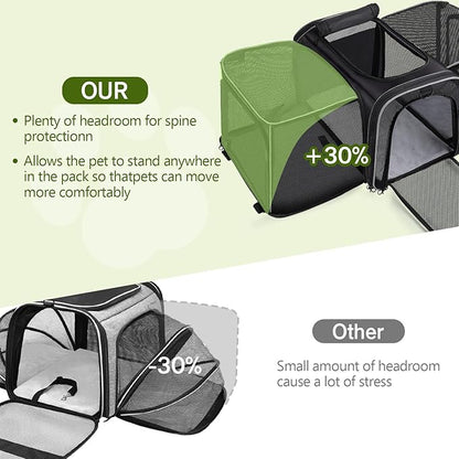 Pecute Cat Carrier Expandable, Extra Large Pet Carrier Bag, Foldable Cat Carrier Bag with Breathable Mesh, Pet Carrier Transport Bag for Dogs and Cats, with Shoulder Strap and Pet Bowl, Black