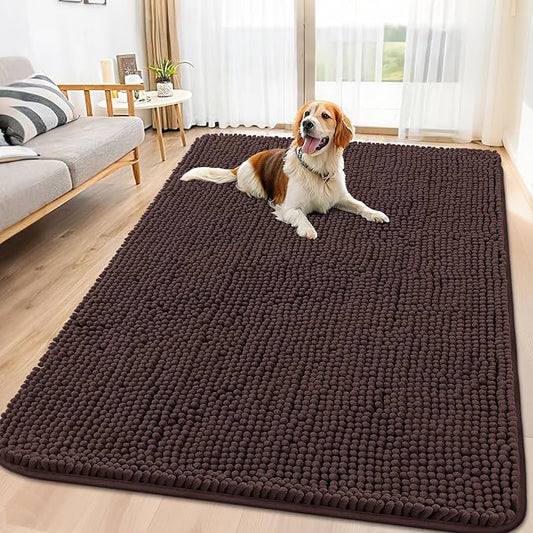 Smiry Dog Door Mat for Muddy Paws 71x46, Absorbs Moisture and Dirt Doormat, Non-Slip Washable Quick Dry Chenille Front Door Mat Indoor Entrance, Entryway Carpet for Inside Floor, Brown