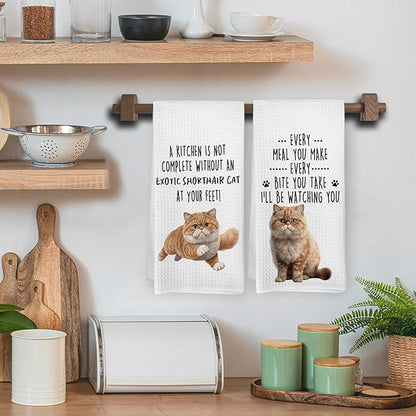 Funny Exotic Shorthair Cat Kitchen Towels, Exotic Shorthair Cat Mom Lady Lovers Gifts for Women Hand Towels, Pet Lover Gifts Dishcloths Dish Towel for Kitchen 16x24 Inches Set of 2