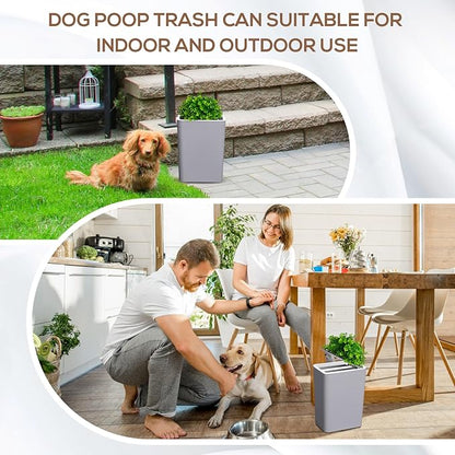 Jingmore Dog Poop Trash Can Outside 3.96 Gal/15 L Plant Styled Dog Waste Trash Can with Lid 50 Pcs Plastic Waste Bags Outdoor Indoor Poop Container Slim Garbage Bin for Yard Garden Pet (Gray)