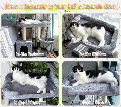 28.4" Small Cat Tree Tower,Cat Scratching Post for Indoor Cats,Featuring with Cat Cave & Cozy Perch,Cat Self Groomer and Interactive Dangling Ball Great for Kittens/Cats (Smoky Gray, Large)