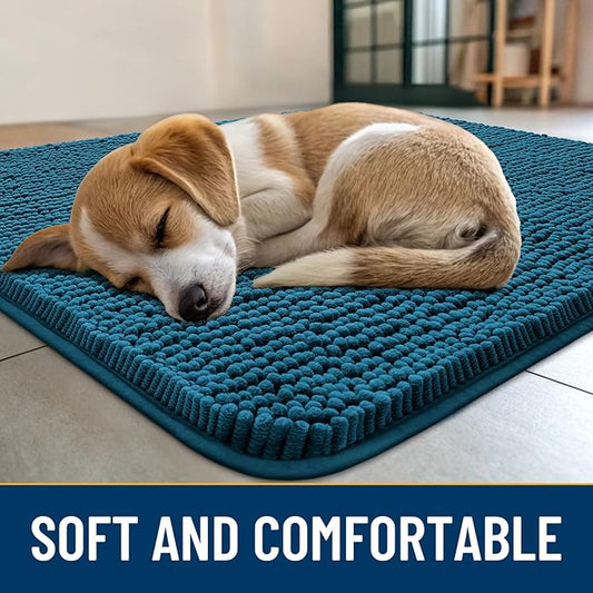 Smiry Dog Door Mat for Muddy Paws 71x46, Absorbs Moisture and Dirt Doormat, Non-Slip Washable Quick Dry Chenille Front Door Mat Indoor Entrance, Entryway Carpet for Inside Floor, Atlantic Blue