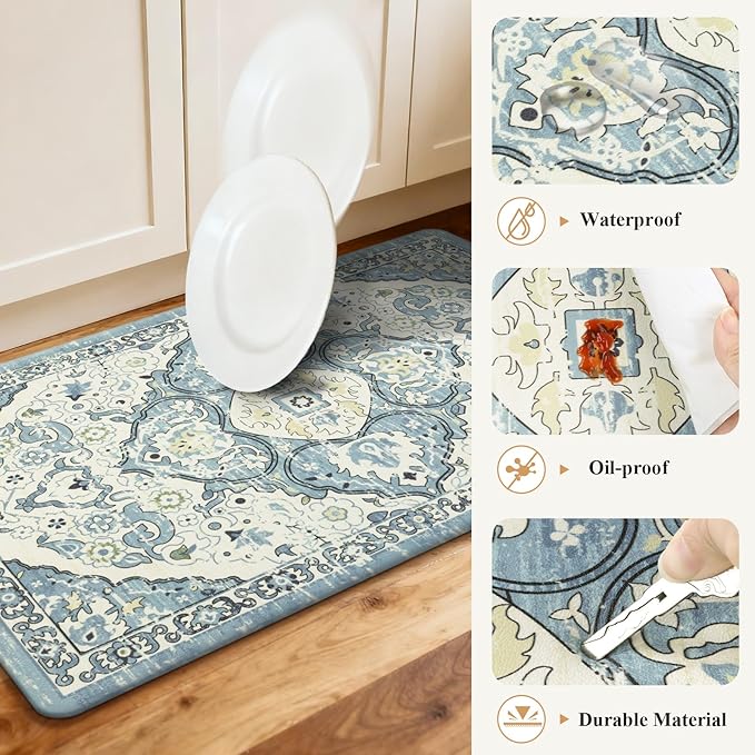 Ileading Anti Fatigue Kitchen Rugs Sets of 2 Cushioned Kitchen Mats for Floor Waterproof Kitchen Mat Set Non Slip Comfort Standing Mat for Kitchen, Office, Sink, Laundry