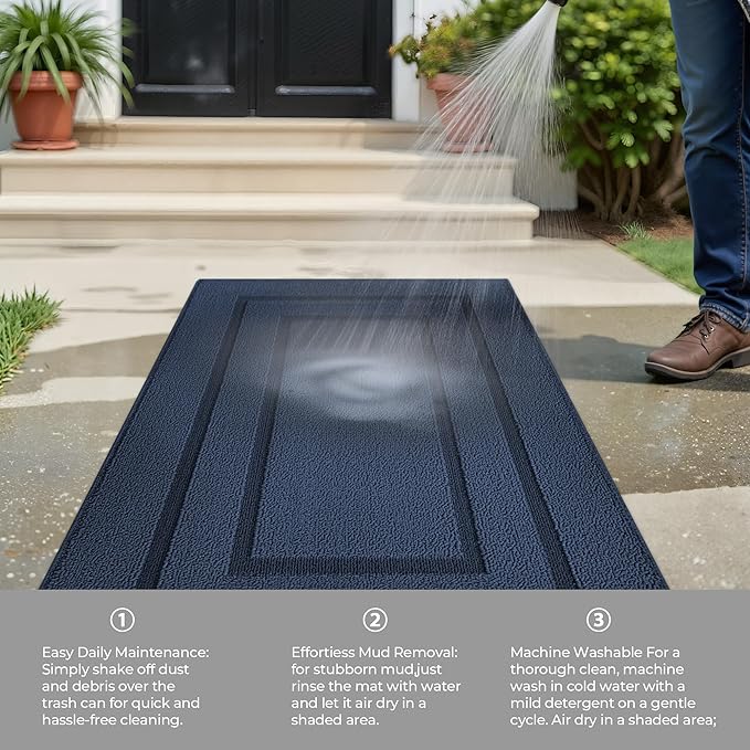 GRANNY SAYS Kitchen Mats for Floor Resist Dirt Kitchen Rugs Non Slip Washable, Long Rug Runner for Sink Laundry Thick Durable Polypropylene Comfort Standing, 47" x 20", Deep Blue