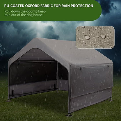 Summertrail Dog House Outside, Dog Tent Outdoor, Dog Shade Shelter Doghouse Canopy with Three-Sided Breathable Mesh Windows, Gray Sun Rain Cover for Pet Cat Livestock（Medium Size）