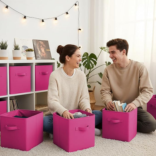 GRANNY SAYS 11 Inch Cube Storage Bins, Cube Storage Organizer, Fabric Storage Bins, Storage Cubes for Shelves, Closet, Toy Storage Bins for Kids Room, Play Room, Rose Red, 6-Pack