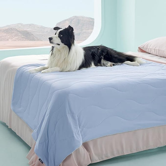 Bedsure Premium Cooling Blanket for Extra Large Dog - Q-MAX>0.5, Breathable Summer Washable Cold Pet Mat, Soft Durable Self Cooling Dog Mat for Hot Weather, Powder Blue, 50x60