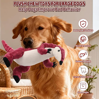 Plush Chew Toys for Large Dogs, Squeaky Dog Toys, Stuffed Animal Dog Plush Toy for Small Medium and Large Breed, Pet Toys for Dogs to Keep Them Busy, Interactive Tough Dog Toy