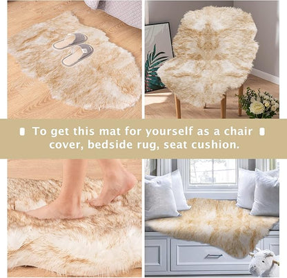 Asrug Faux Fur Dog Rug Plush and Fluffy Dog Mat Ultra Cozy Pet Throw Rug for Dogs Cats, Luxury Soft Faux Sheepskin Cover Seat Pad Shag Fur Area Rugs for Bedroom, 24 by 36 inches (Brown&White)