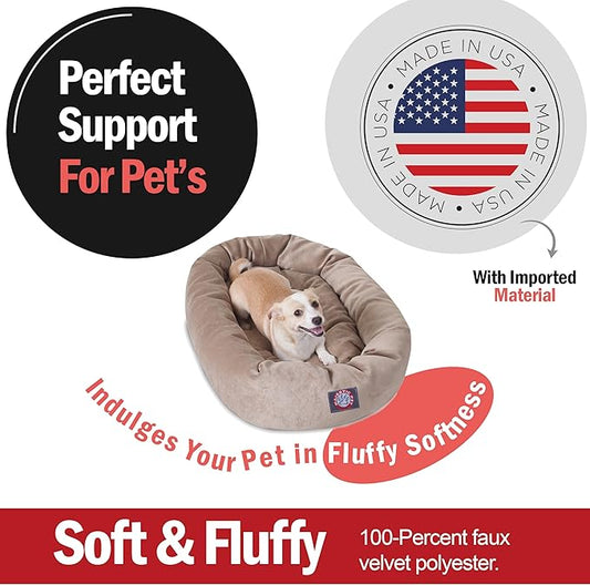 Majestic Pet 32 Inch Micro Velvet Calming Dog Bed Washable – Cozy Soft Round Dog Bed with Spine for Head Support - Fluffy Donut Puppy Mat 32x23x7 (inch) Medium – Pearl