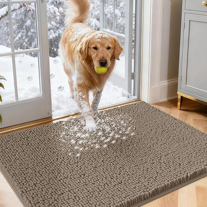 IM HOME Dog Door Mats for Muddy Paws, 30" X 20" Chenille Absorbent Doormat, Non Slip Heavy Dog Rugs for Muddy Paws, Soft Indoor Door Mat for Entryway, Mud Paw, Inside Floor, Beige