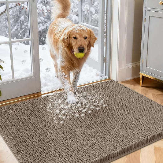 IM HOME Dog Door Mats for Muddy Paws, 30" X 20" Chenille Absorbent Doormat, Non Slip Heavy Dog Rugs for Muddy Paws, Soft Indoor Door Mat for Entryway, Mud Paw, Inside Floor, Beige