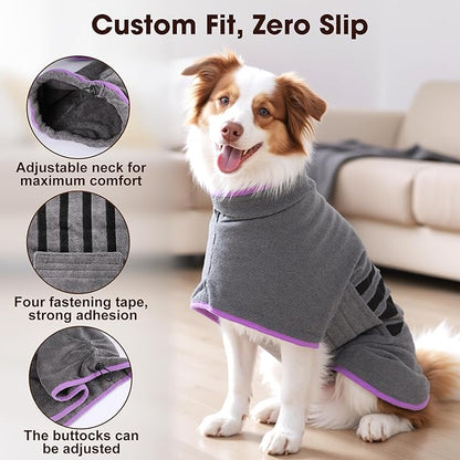 Microfibre Dog Bathrobe Dog Towel Wrap Super Absorbent Dog Drying Coat Bath Robe for Puppy, Medium & Large Dogs, Fast Drying, Adjustable, for Pet Dogs & Cats