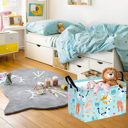 Rec Cats Print Box Hamper Storage Basket Collapsible Organizer Bin Gift Shelf Baskets for Home and Kitchen Storage
