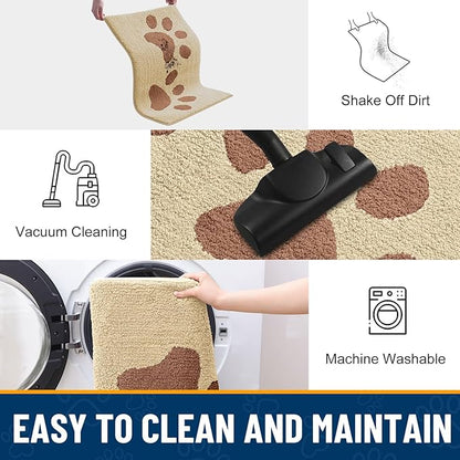 Smiry Dog Door Mat for Muddy Paws, Absorbs Moisture and Dirt, Low-Profile Entryway Mat with Non-Slip Backing, Entry Indoor Outdoor Doormat for Inside Floor (30x20 Inches, Light Beige, Paw)