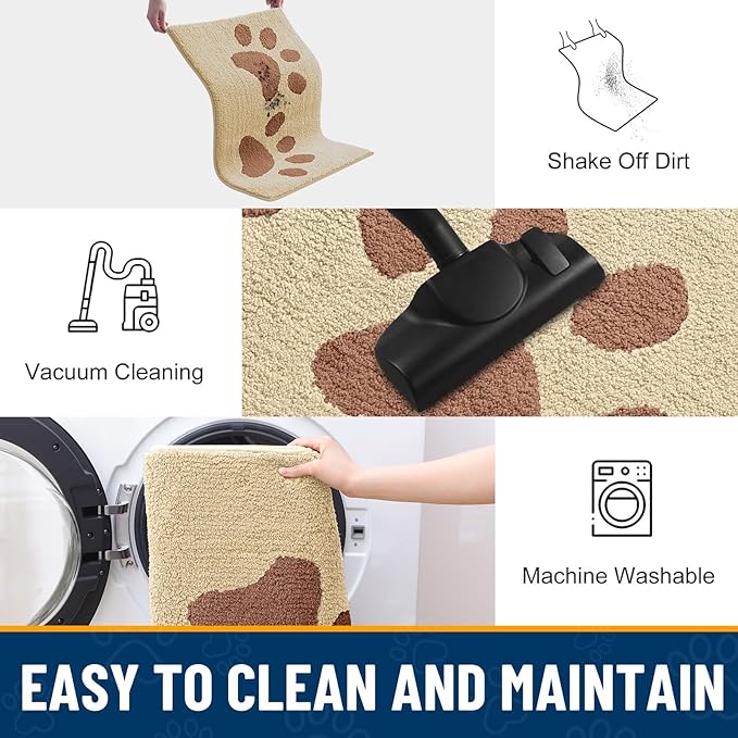 Smiry Dog Door Mat for Muddy Paws, Absorbs Moisture and Dirt, Low-Profile Entryway Mat with Non-Slip Backing, Entry Indoor Outdoor Doormat for Inside Floor (40x32 Inches, Light Beige, Paw)