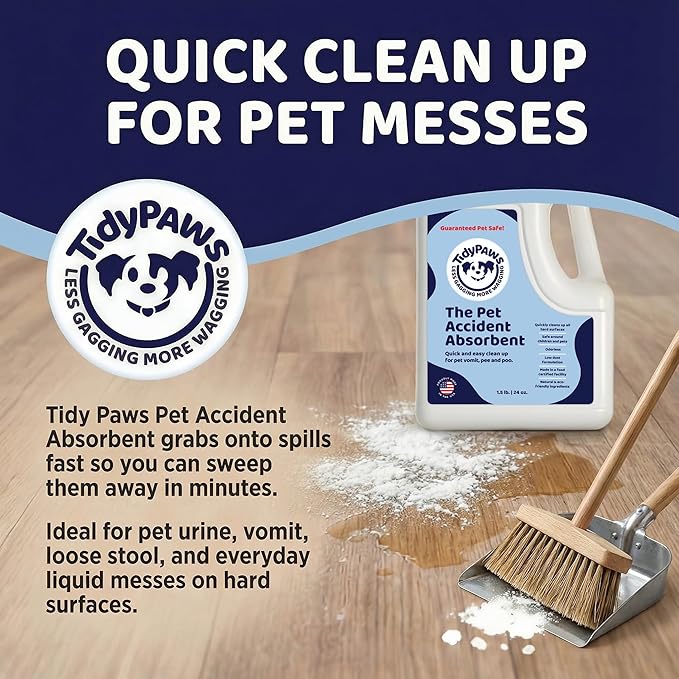 Pet Accident Absorbent Powder, 1.5 lb Shaker, Natural Cellulose, Fast Clean Up for Pet Urine, Vomit and Liquids, Fragrance Free