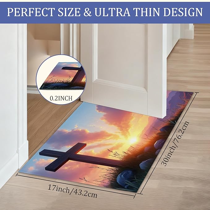Farmhouse Welcome Mat,Easter Indoor Rugs for Entryway,Anti-Slip Low Profile Doormats Porch Mats for Front Door Stairway Rug Living Room Floor Mat 30 x 17 Inch